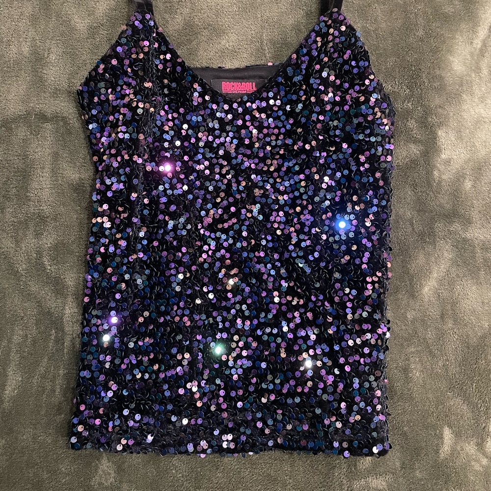 Rock & Roll Denim Black and Purple Sequin Camisole